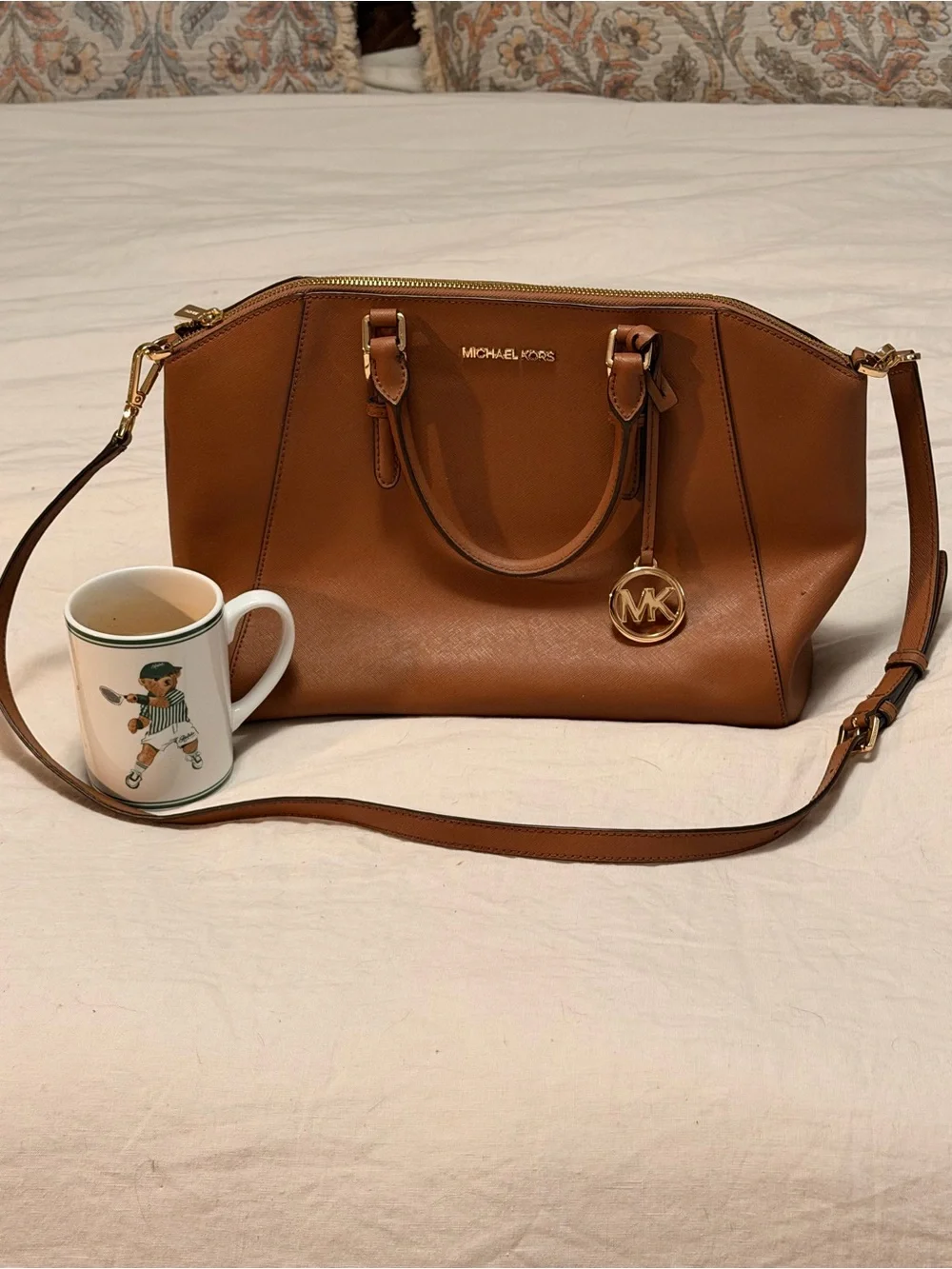 Michael Kors Cognac Leather Larch Shoulder Satchel
